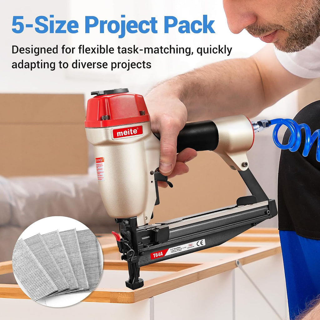 meite 16 Gauge Finish Nails 5 Sizes Assorted Set 30,000PCS Galvanized Straight Finish Nails for Pneumatic Cordless Finish Nailer on Crown Molding Cabinetry (1', 1-1/4', 1-1/2', 2', 2-1/2')
