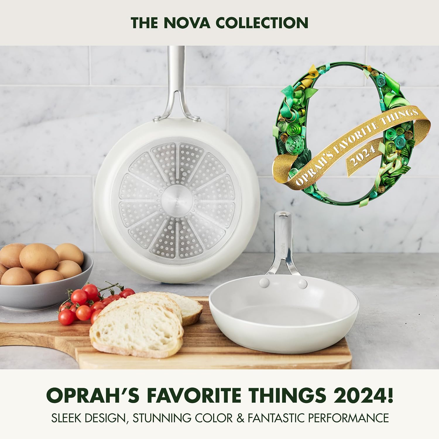 GreenPan Nova 8' & 10' 2 Piece Frying Pan Skillet Set, Oprah's Favorite Things 2024, Induction Suitable PFAS-Free Nontoxic Ceramic Nonstick, Dishwasher & Oven Safe, Quick Even Heating, Cream White