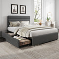 WLIVE Full Size Upholstered Bed Frame with 4 Storage Drawers and Headboard, Velvet Platform Bedframe, Sturdy Metal & Wooden Slats Support, No Box Spring Needed, Easy Assembly, Dark Grey