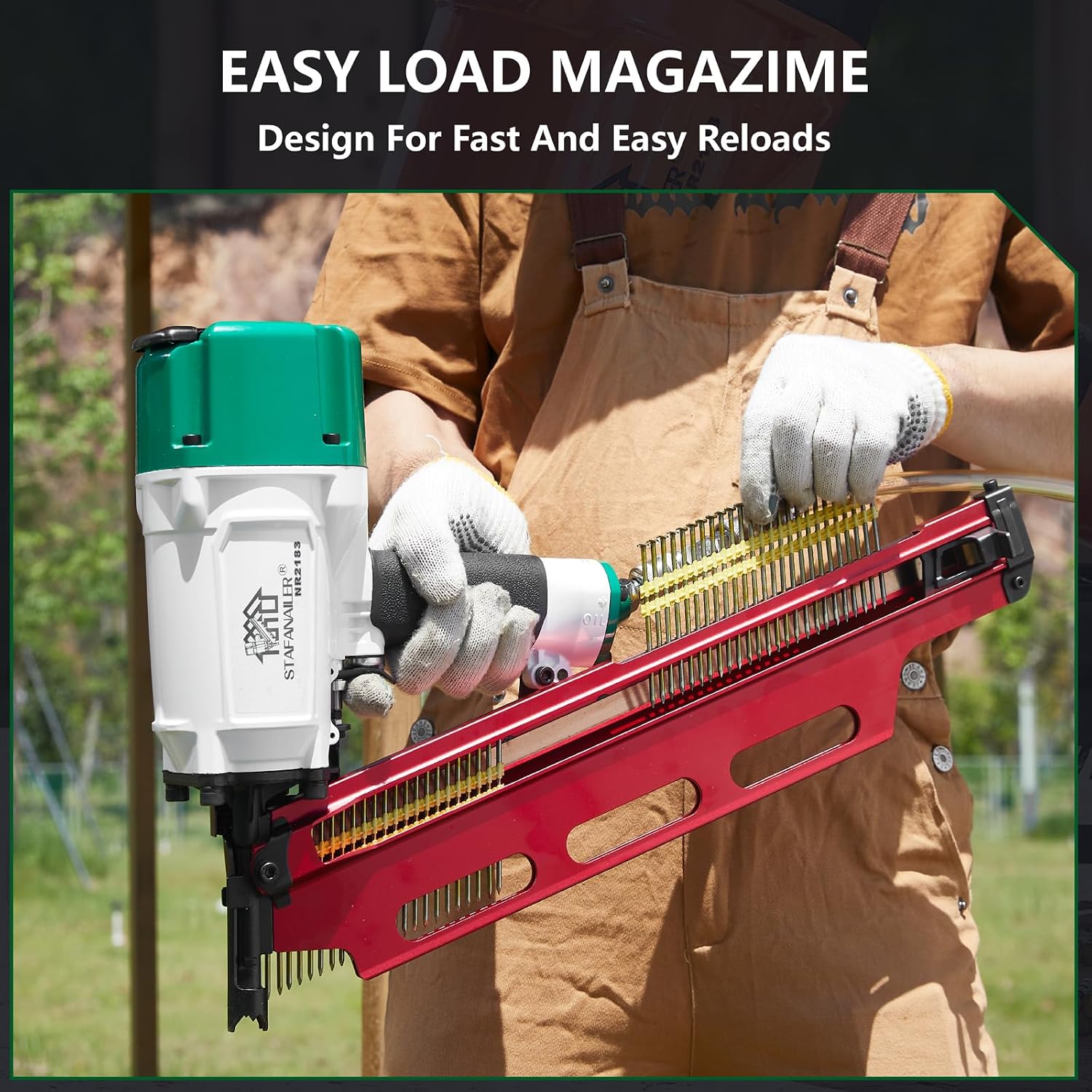 High Speed Mexican Style NR2183 21 Degree Aluminum Magazine Framing Nailer, Pneumatic Framing nail gun, 2-Inch up to 3-1/4-Inch Plastic Collated Full Head Framing Nails, Framing, Wooden House Building