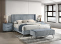 Roundhill Furniture Mavela Wide Wale Corduroy Upholstery Panel King Bed with 2 Nightstands and Bench, Blue