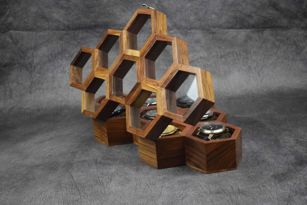 Extra Large Superior Rosewood Honeycomb Watch Box Display Case Holder Collector Organizer for Men, Vintage Watch Storage Box to Store and Keep your Watches Safe and Sophisticated (eight storage)