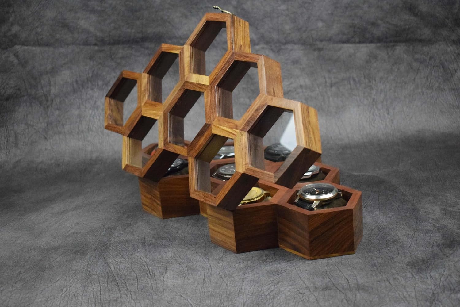 Extra Large Superior Rosewood Honeycomb Watch Box Display Case Holder Collector Organizer for Men, Vintage Watch Storage Box to Store and Keep your Watches Safe and Sophisticated (eight storage)