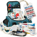 Scherber First Responder Fully-Stocked Large Professional Essentials EMT/EMS Trauma Kit | HSA/FSA Approved | Reflective Bag w/8 Zippered Pockets & Compartments & 250 First Aid Supplies (Blue)