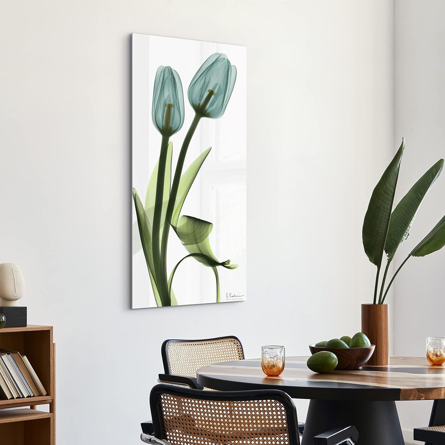 Empire Art Direct Blue Tulips Frameless Reverse Printed Tempered Glass Wall Art, X-ray Flower Wall Decor, Rectangular, Ready to Hang, Living Room, Bedroom, Home Office, 24' x 48' x 0.2'