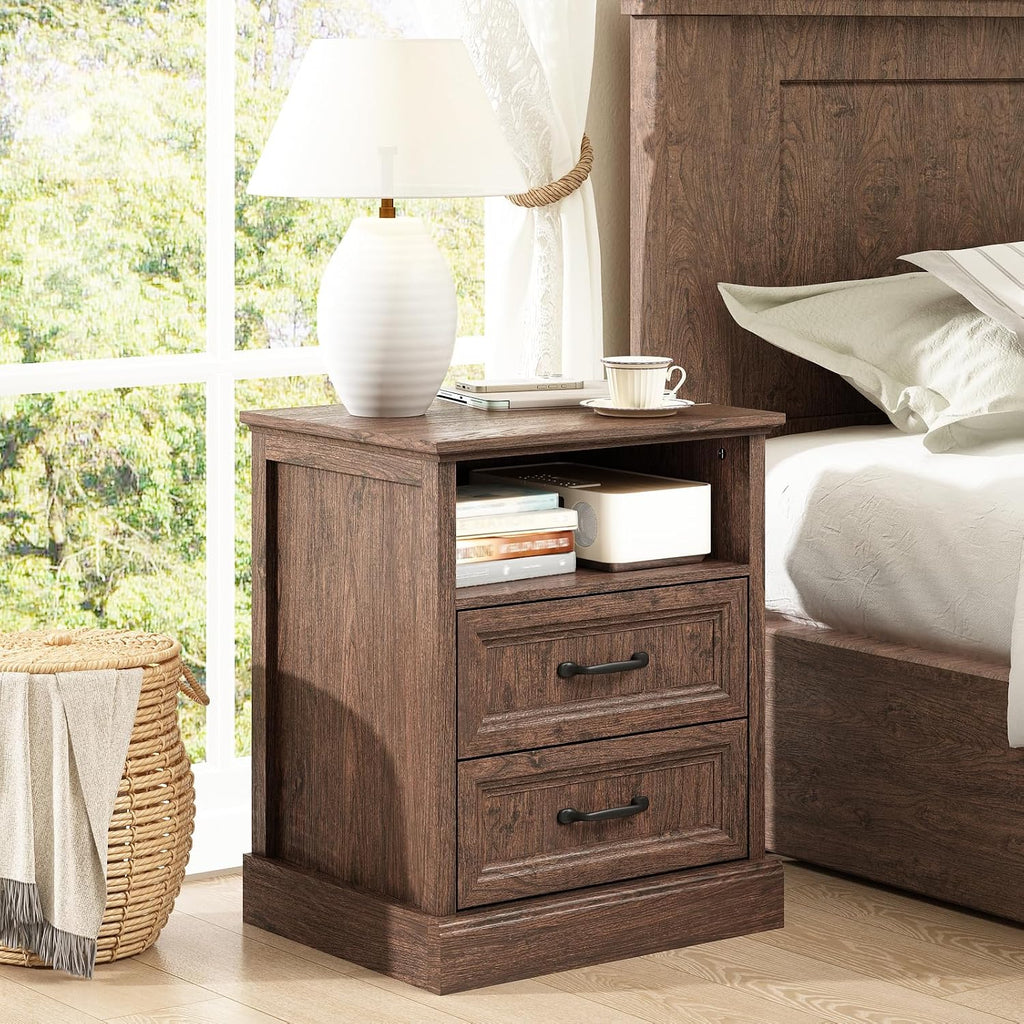 CARPETNAL Farmhouse Dresser and Nightstand Sets for Bedroom, 3 Pcs Bedroom Set, 7 Drawer Dresser & Nightstand Set of 2, Modern Wood Chest of Drawers for Bedroom, Living Room, Entryway, Brown