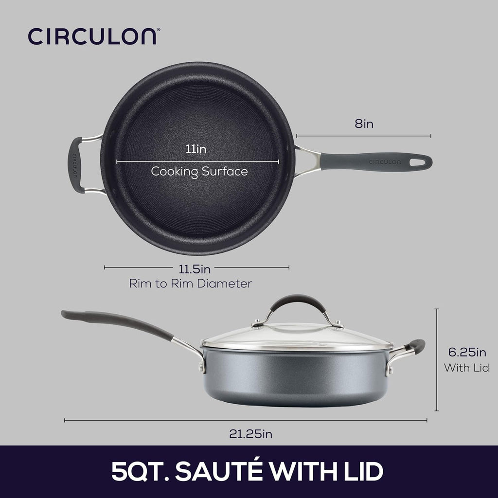 Circulon A1 Series with ScratchDefense Nonstick Induction Cookware, Large Saute Pan with Lid, Nonstick Pan, 5-Quart, Graphite