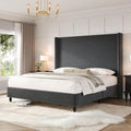 AMERLIFE King Size Bed Frame with 65' Tall Headboard, Upholstered Corduroy Bed Frame with Wingback, Platform Bed with Solid Wood Gourd Legs, Solid Slats, No Box Spring Needed, Dark Grey
