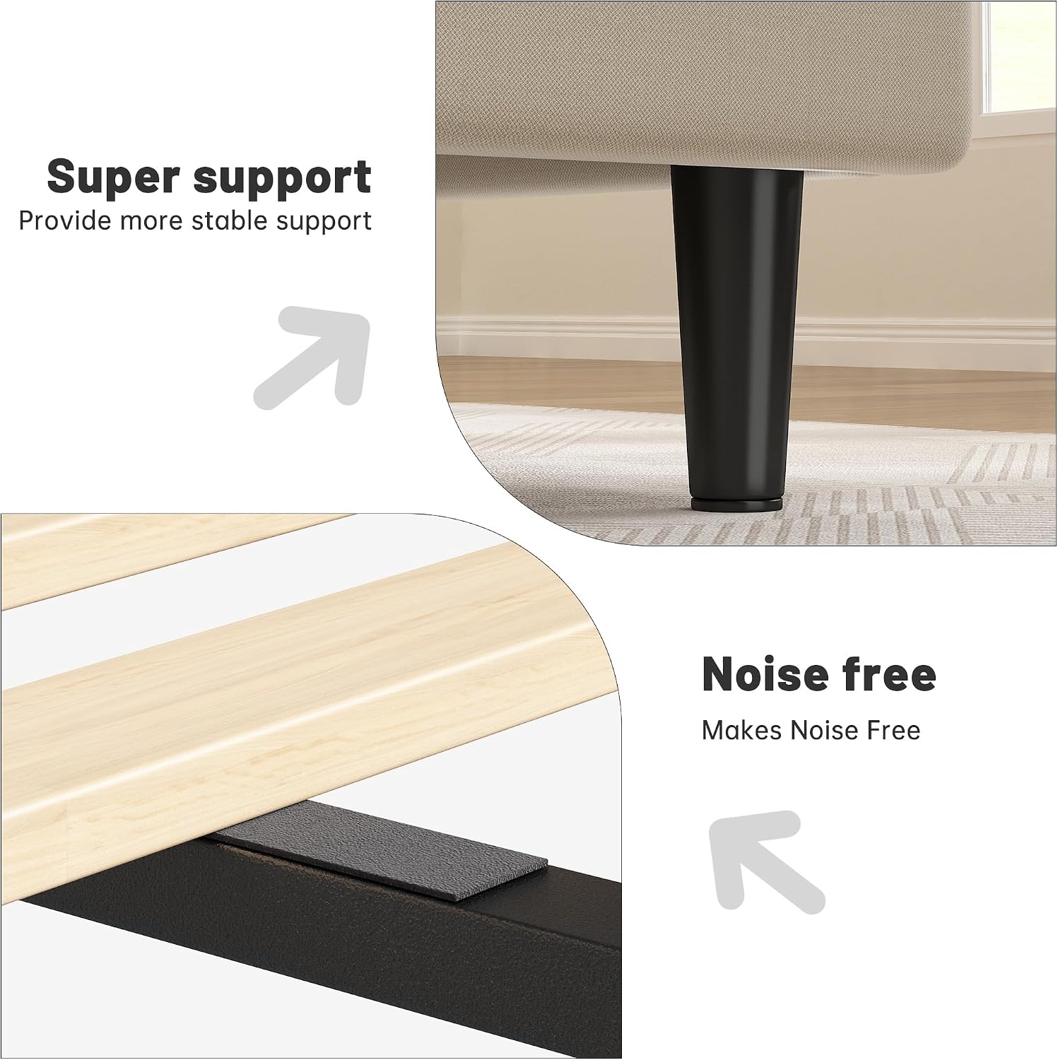 EnHomee Twin Size Bed Frame with Adjustable Height Upholstered Headboard, 3 USB Charging Ports, Noise-Free Platform Bed, No Box Spring Needed, Beige