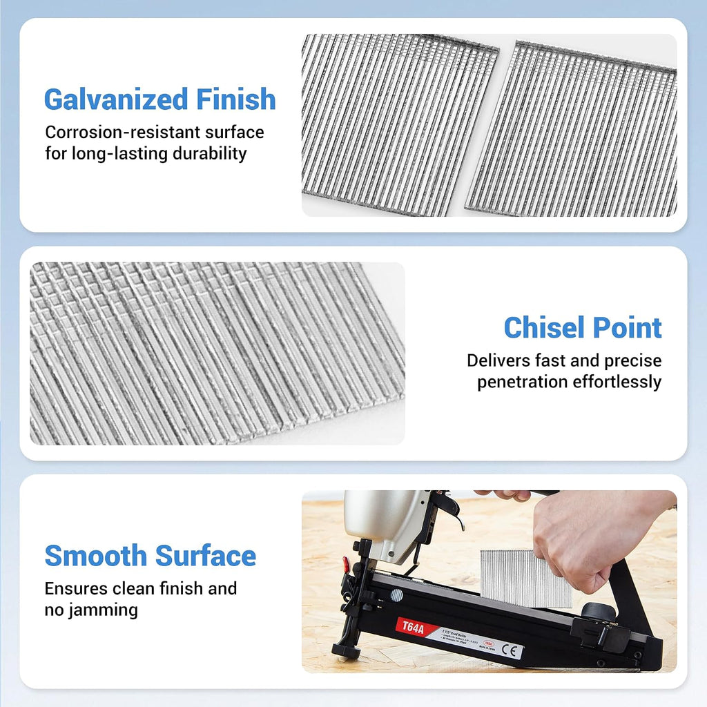 meite 16 Gauge Finish Nails 5 Sizes Assorted Set 30,000PCS Galvanized Straight Finish Nails for Pneumatic Cordless Finish Nailer on Crown Molding Cabinetry (1', 1-1/4', 1-1/2', 2', 2-1/2')