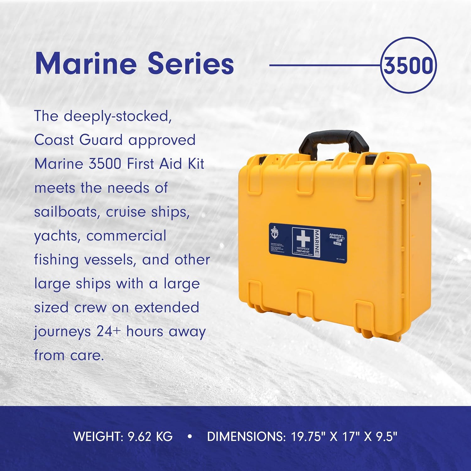 Adventure Medical Kits Marine Series Medical Kit - 3500 - Boat First Aid Kit For Large Crews 24 Hours From Care - Includes Emergency Medical Supplies Like Bandages, Medicine, Guide Book & More