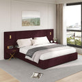 DEINPPA Luxury King Bed Frame with Built-in Gold LED Lights and Nightstands, King Size Platform Bed with Oversize Upholstered Headboard, No Box Spring Needed-Burgundy