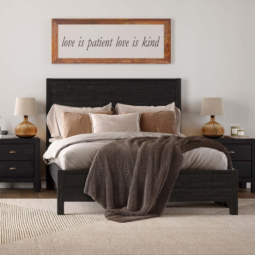 Grain Wood Furniture Montauk Solid Wood Bed, Queen Size, Farmhouse Black