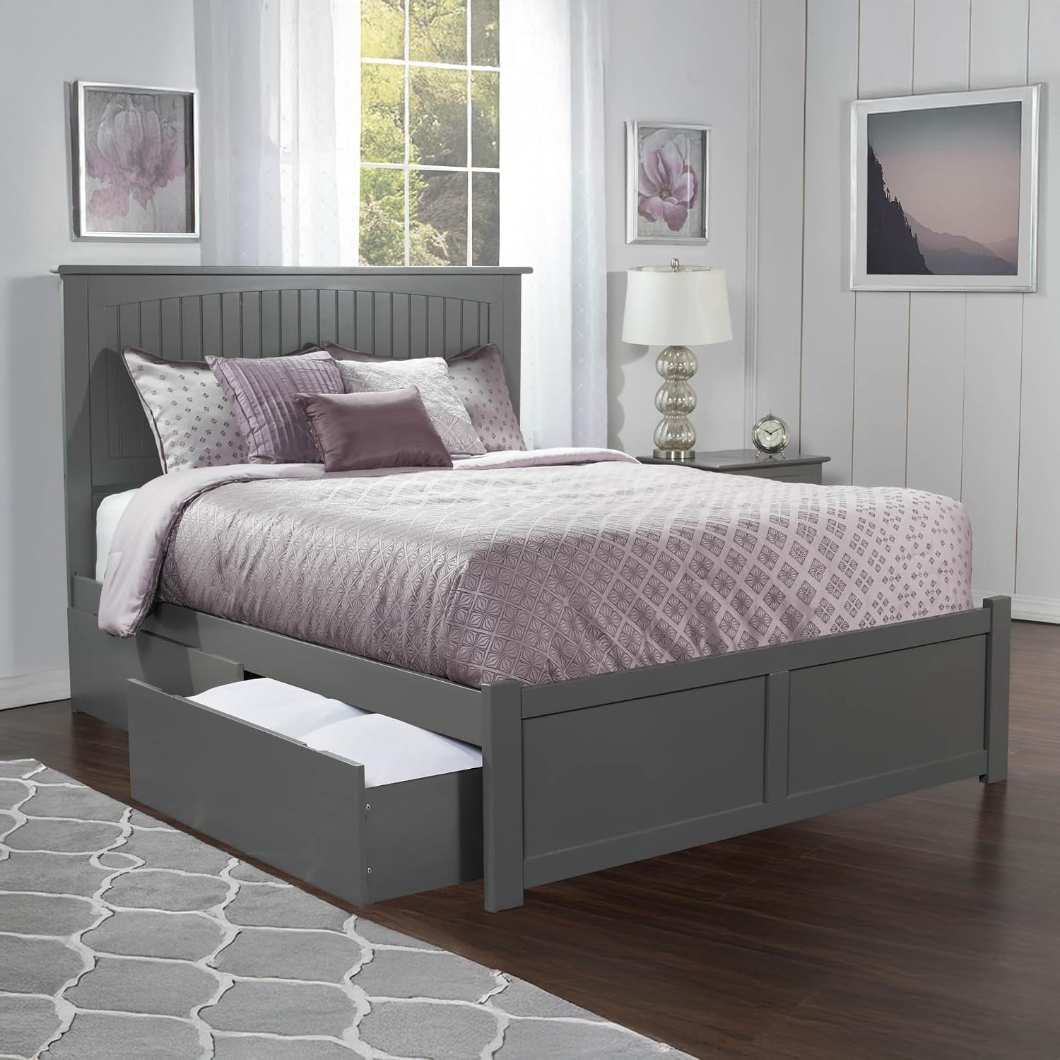 AFI, Nantucket King Platform Bed with Footboard & Storage Drawers, Grey