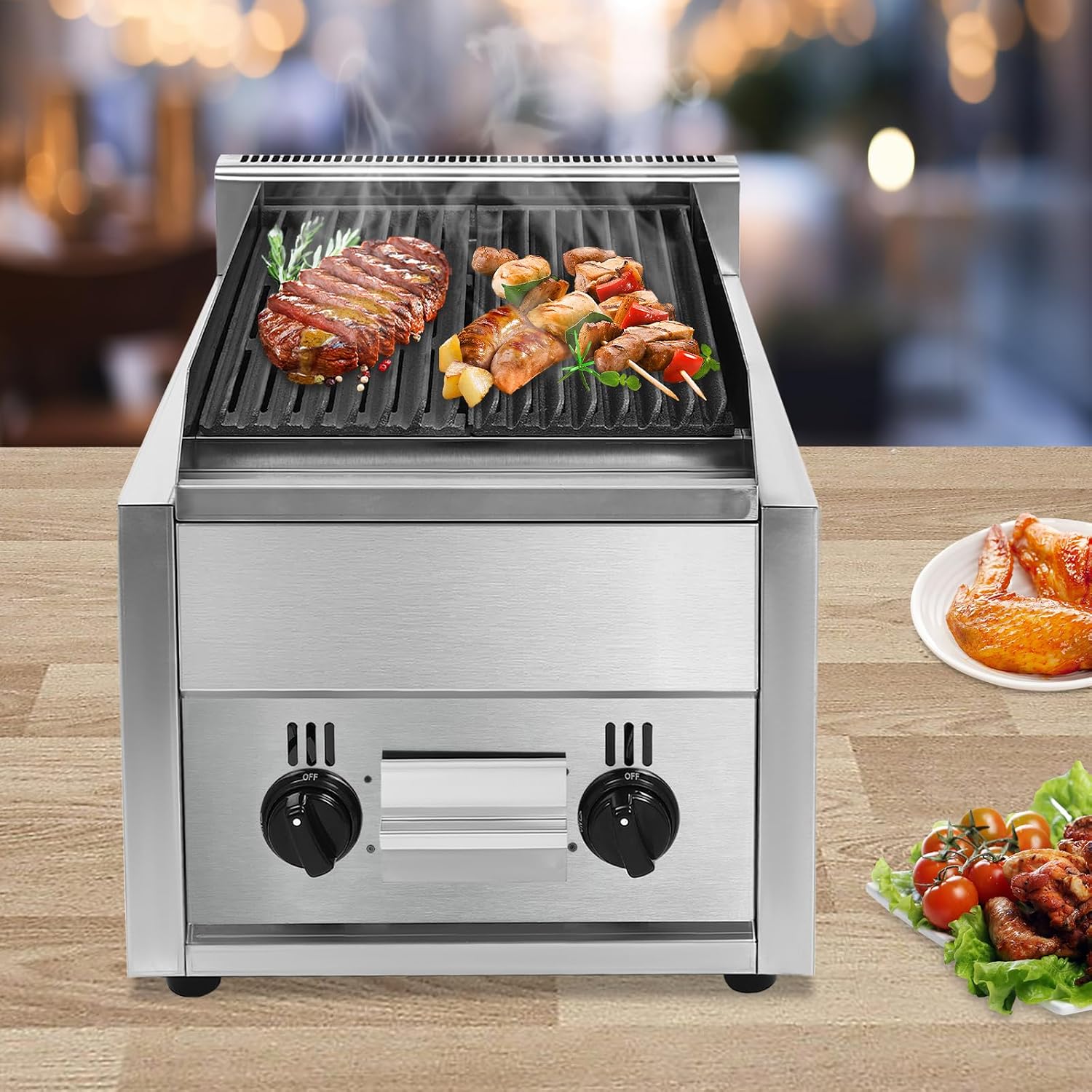 Commercial Gas Grill, Heavy Duty Countertop Gas Grill Stainless Steel Griddle Professional Propane Gas Grill for Outdoor Indoor Home Kitchen Restaurant Party BBQ Barbecue