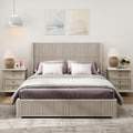 Ball & Cast Fluted Queen Bed Frame with Wingback Headboard,Solid Wood Platform Bed Frame Queen Size with Wood Slats, No Box Spring Needed, Easy Assembly,Beige