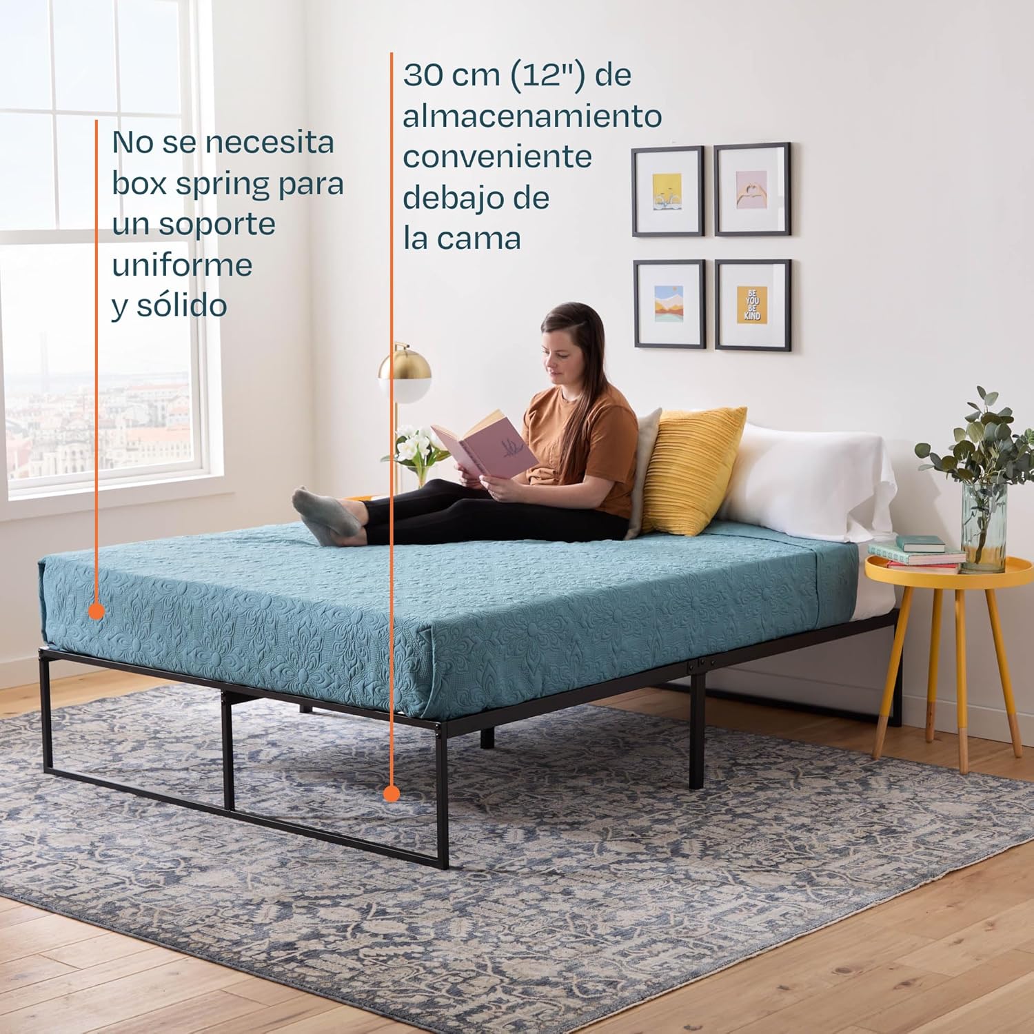 Linenspa Folding Metal Platform Bed Frame - Easy Assembly - Sturdy Steel - No Box Spring Needed - Underbed Storage - Mattress Foundation - 14' High - Traditional Design - Queen Size