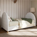 DG Casa Boucle Cloud Daybed Frame with Arched Side Panels, Upholstered in Cream White Fabric, Twin Platform Bed Frame with Solid Wood Legs – Boho or Modern Style – No Box Spring Needed