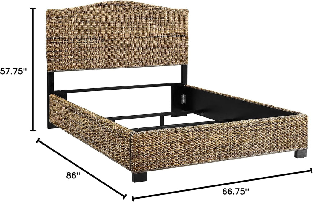 Crosley Furniture Serena Bed, Handwoven Natural Fiber Rattan Headboard and Footboard Set, Banana Leaf, Queen