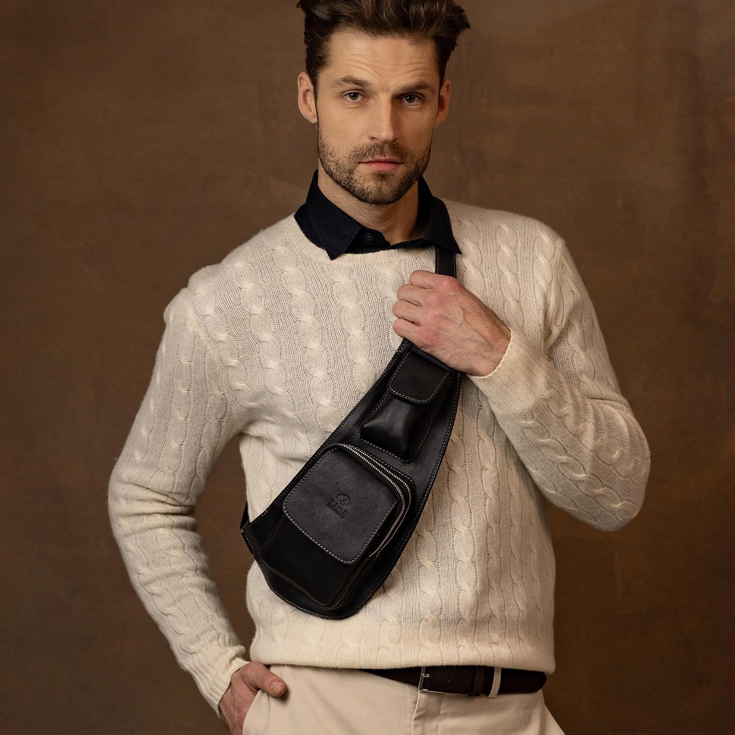 Time Resistance Leather Sling Bag - Crossbody Bag - Messenger Bag for Men and Women - Handmade Shoulder Bag Backpack