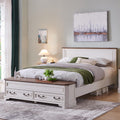 T4TREAM Farmhouse Queen Bed with Headboard and Storage Bench, Rustic Wood Platform Bed with 64' Storage Chest w/ 4 Large Drawer (Antique White)