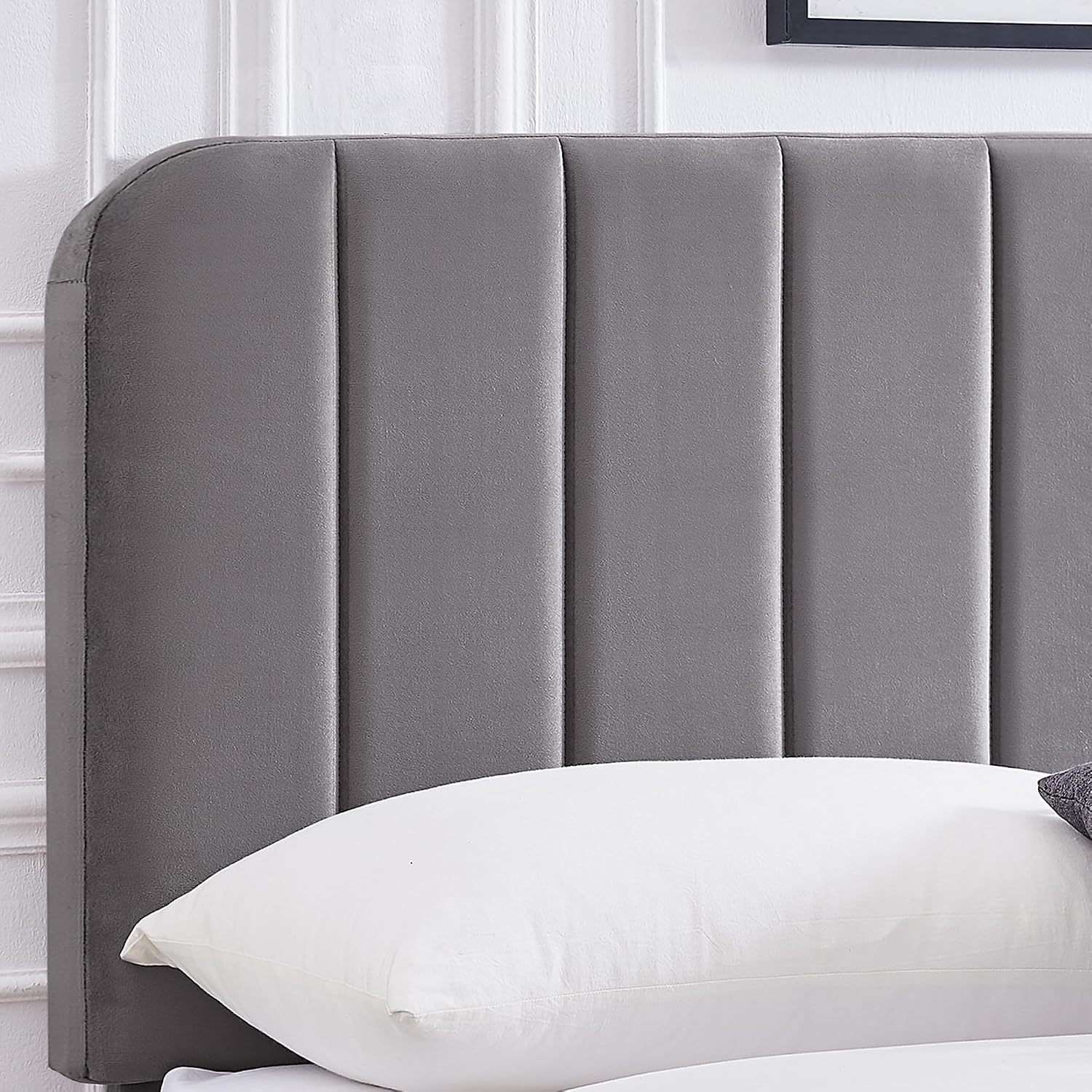 VECELO Full Size Upholstered Bed Frame with Adjustable Headboard, Velvet Platform Bedframe Mattress Foundation, Strong Wood Slat Support, No Box Spring Needed, Charcoal Grey