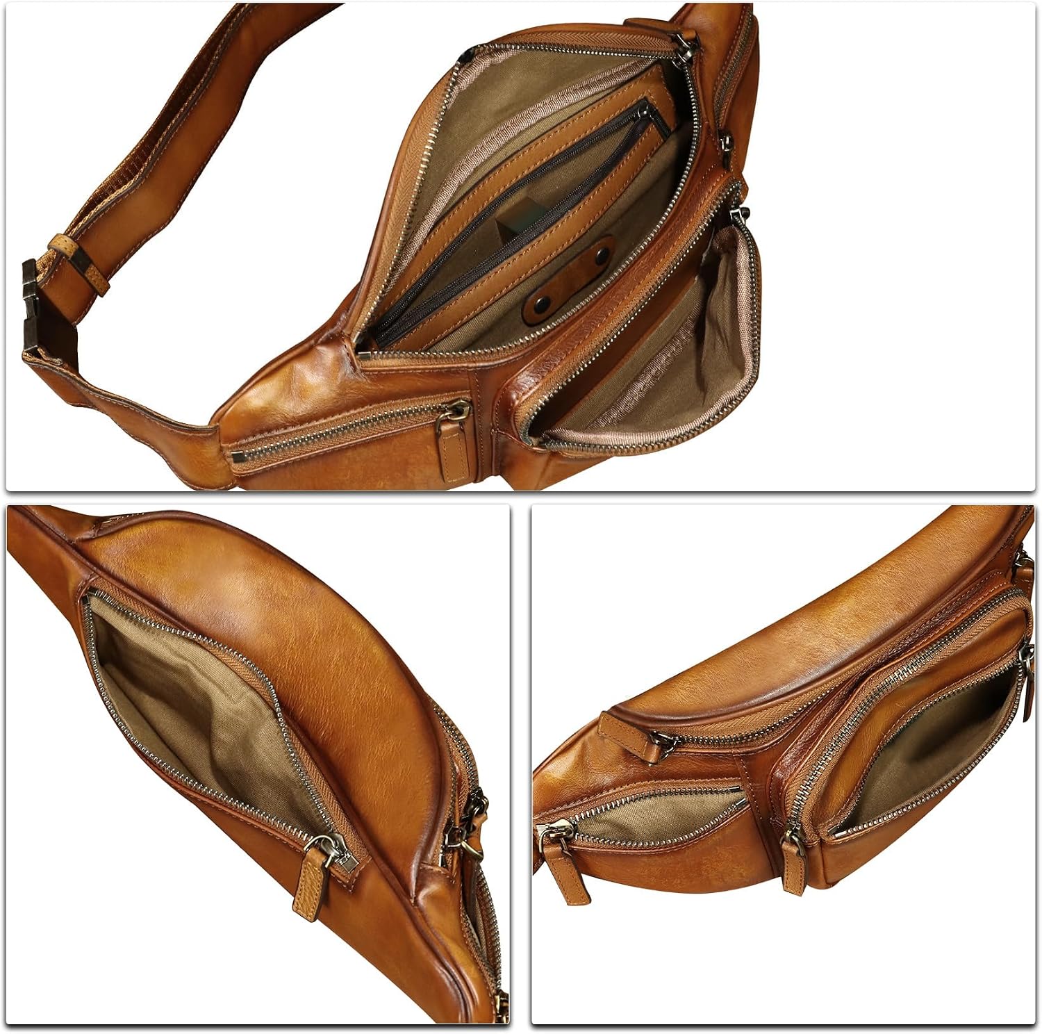 Genuine Leather Fanny Packs for Women and Men Waist Bag Vintage Hip Bum Bag Over Shoulder Crossbody Sling Bag (Brown)
