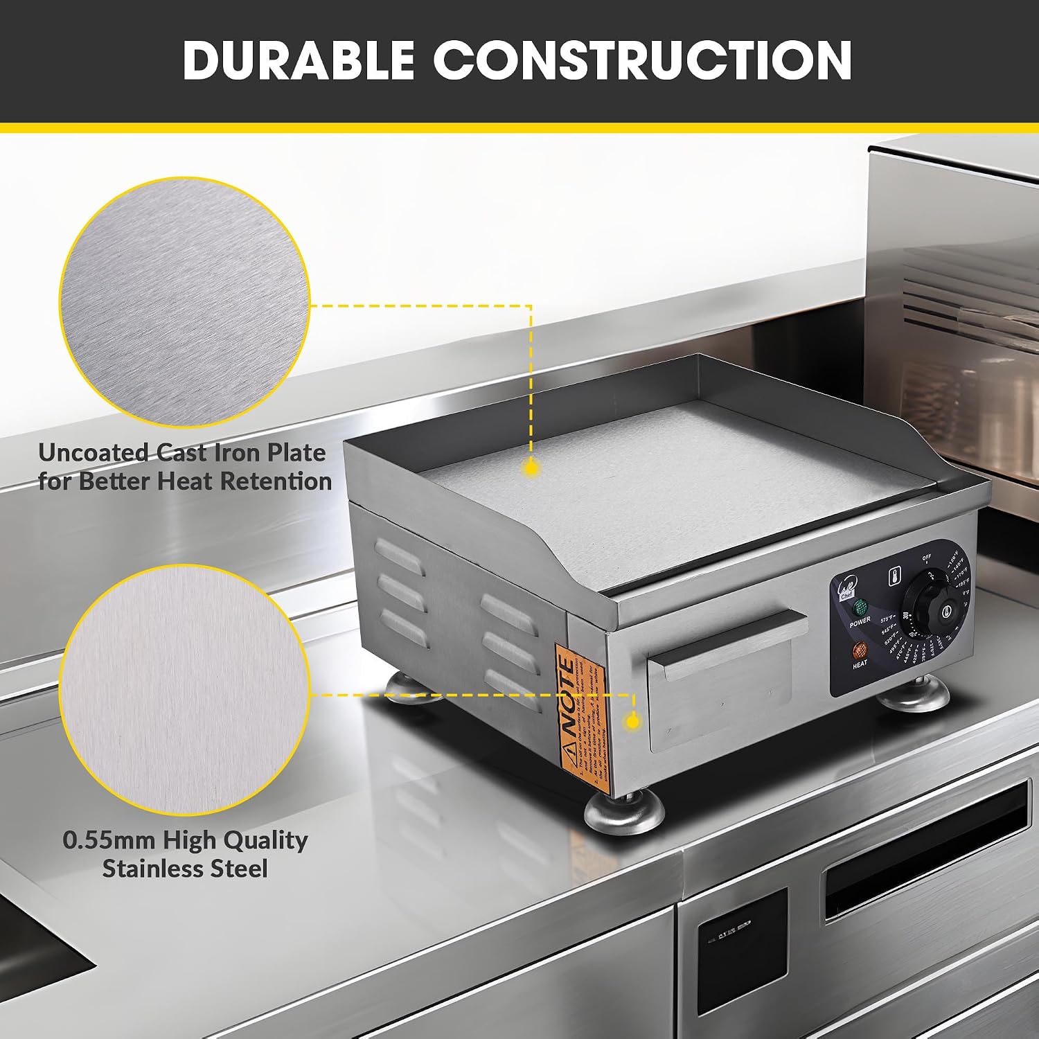 WeChef Commercial Electric Griddle 14' 1800W Countertop Griddle Flat Top Restaurant Grill Non-Stick Flat Temperature Control 122 to 572 Degrees