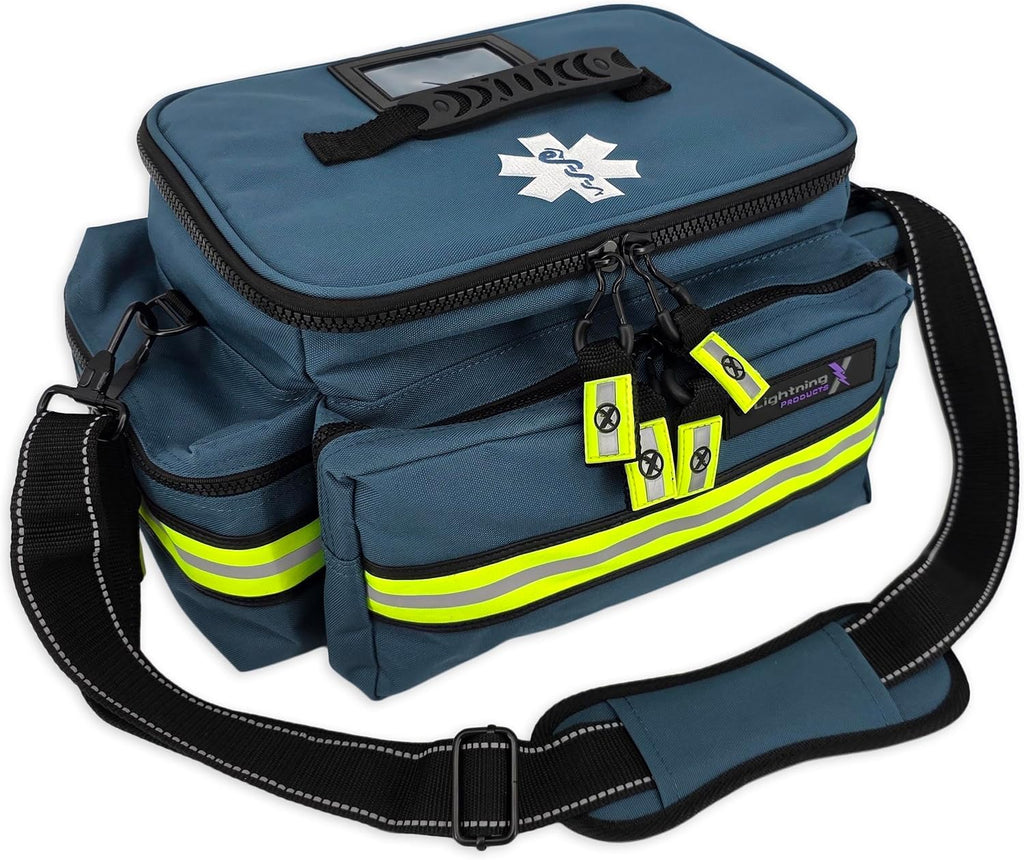 Lightning X Products Lightning X Mid-Sized First Responder EMT Bag | LXMB25 Fully Stocked Aid Kit w/ 200+ BLS Supplies - Blue