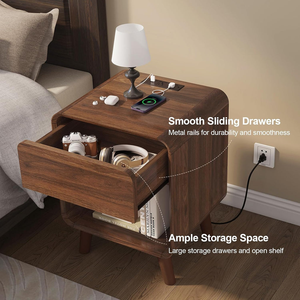 Nasonet Mid Century Modern Dresser and Nightstand Sets 3 Piece, Wooden 3 Drawer Dresser and Small Nightstands Sets of 2, Walnut Bedroom Furniture Set