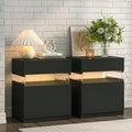 i-aplus Black LED Nightstand Set of 2,Night Stand Set 2,Modern Night Stand with 3 Drawers,Night Stands for Bedroom Set of 2,Bedside Table with Silent Slide Drawer