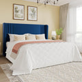 SHA CERLIN Queen Size Velvet Upholstered Platform Bed Frame with Vertical Channel Tufted Wingback Headboard, Wooden Slats Support, Easy Assembly, Under Bed Storage, No Box Spring Required, Blue