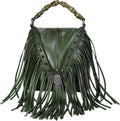 ZLYC Women's Leather Bamboo Hand Strap Featured Fringe Bohemian Tassel Studed Cross Body Bag
