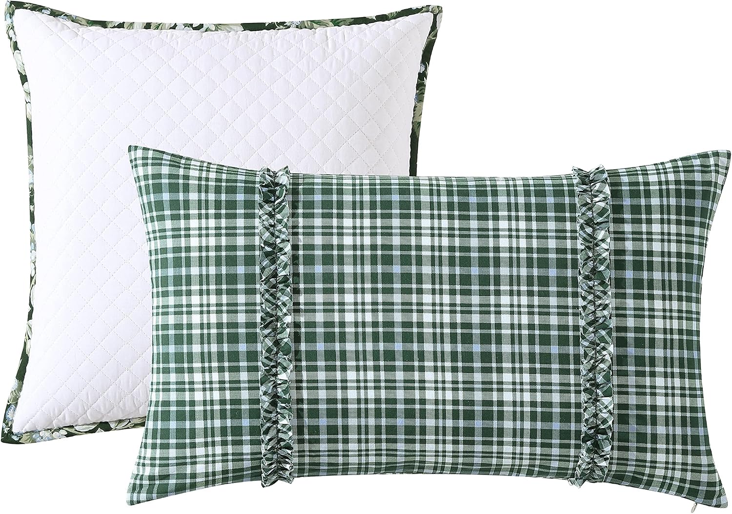 Laura Ashley - King Comforter Set, Soft & Reversible Cotton Bedding, Medium Weight 7 Piece Bed Set with Matching Pillowcases, Euro Shams & Bonus Throw Pillow Covers (Bramble Floral Green)