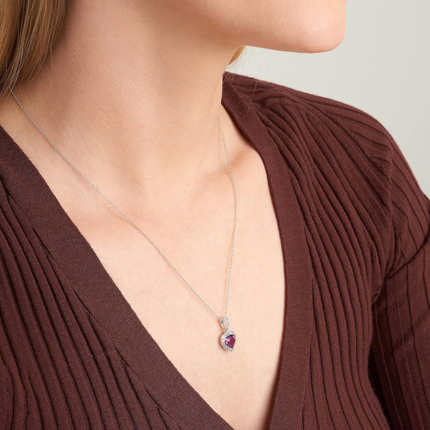MORGAN & PAIGE .925 Sterling Silver Gemstones and White Sapphire Halo Heart Pendant Necklace, Ring and Stud Earrings for Women Set - Birthstone Jewelry Sets for Women, 18in Cable Chain, Size 7 Ring