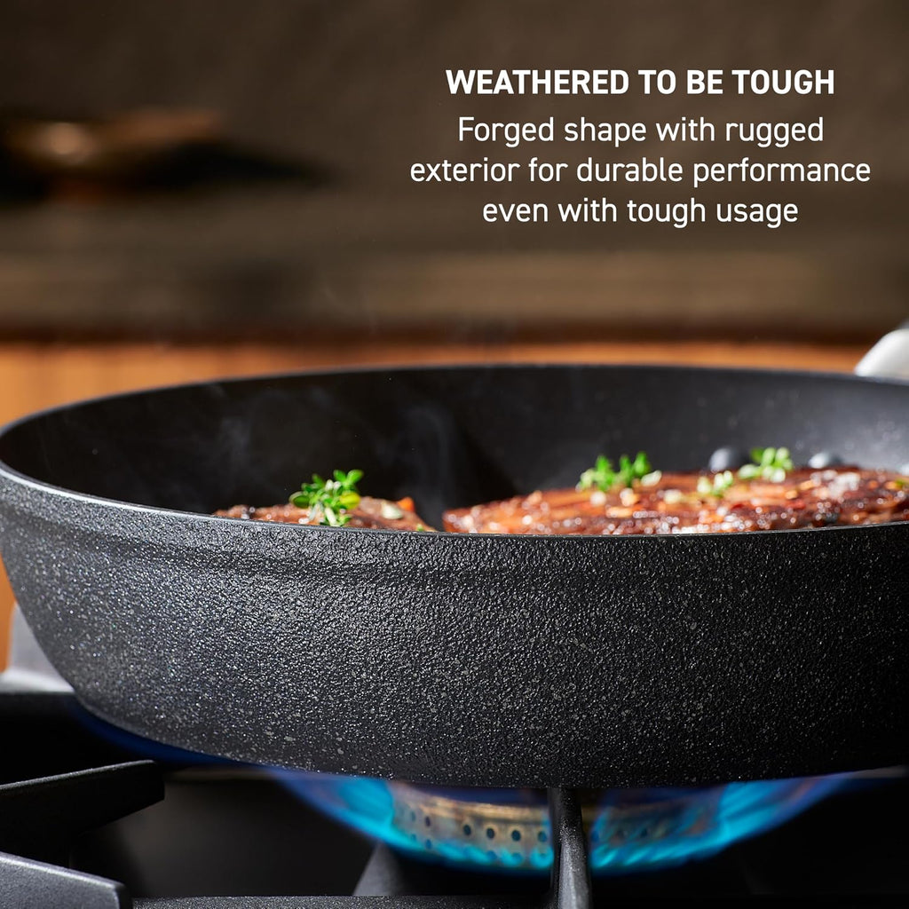 T-fal Stone Force Platinum Non Stick Cookware Set 12 Piece, Oven Broiler Safe 400°F, Kitchen Cooking Set w/Fry Pans, Saucepans, Dutch Oven, Tools, Steamer Insert, Lids, Cookware, Dishwasher Safe Black