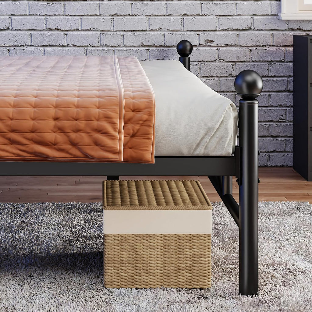 Homkdom 14 inch Queen Size Metal Platform Bed Frame with Headboard, Victorian Queen Bed Frame with Under Bed Storage/No Box Spring Needed/Noise-Free/Easy Assembly, Black