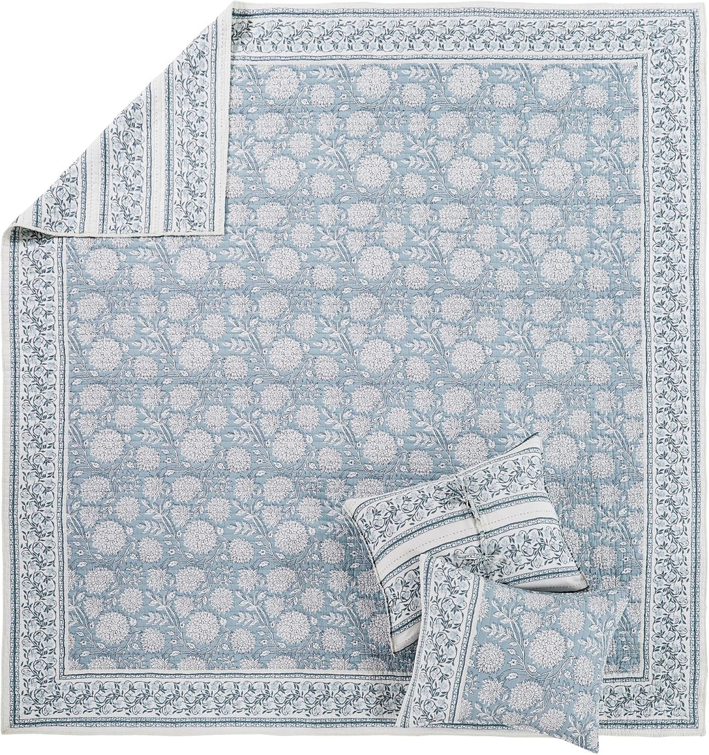 Levtex Home Adare Blue Reversible Full/Queen Quilt Set (88x92in) with 2 Pillow Shams (26x20in) - Floral Bedding - Blue White - Cotton Full/Queen Size Quilt Bedding Set - Lightweight, Soft, Pre-Washed