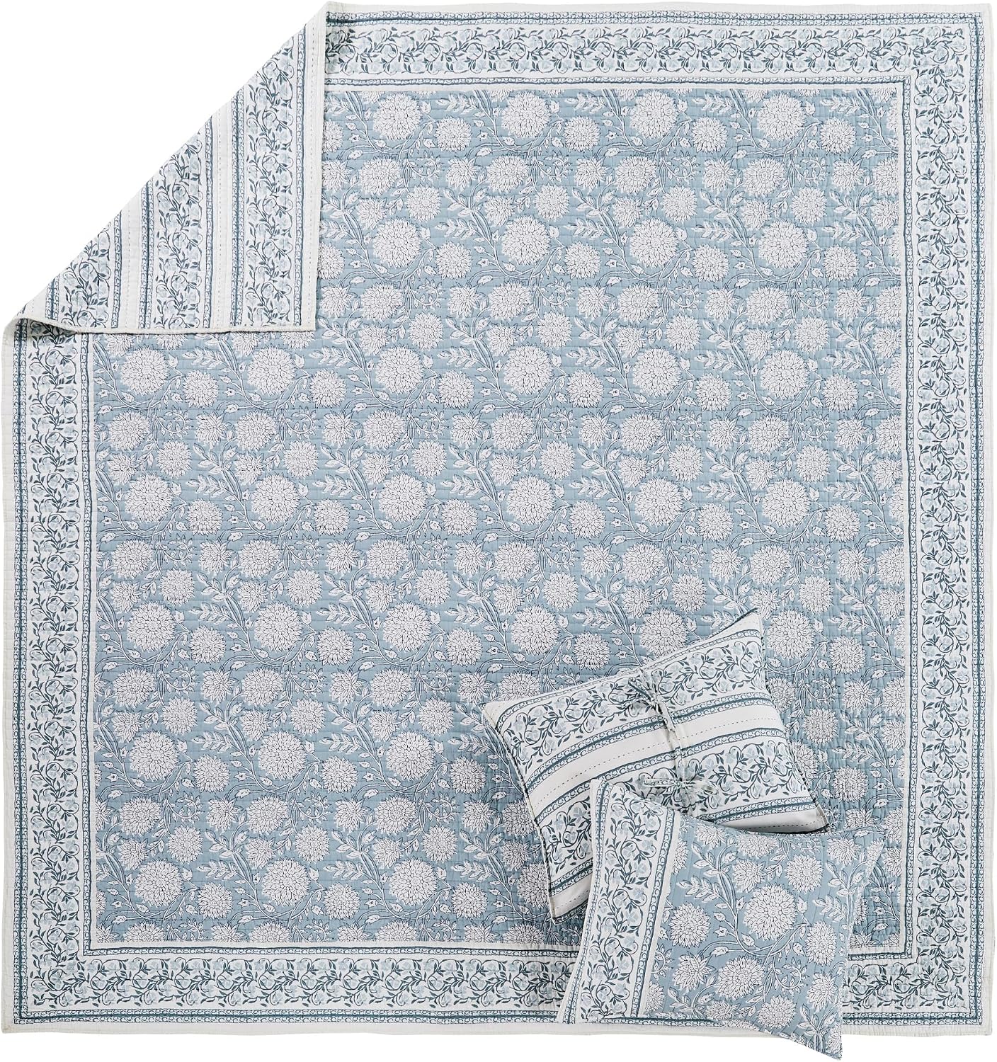 Levtex Home Adare Blue Reversible Full/Queen Quilt Set (88x92in) with 2 Pillow Shams (26x20in) - Floral Bedding - Blue White - Cotton Full/Queen Size Quilt Bedding Set - Lightweight, Soft, Pre-Washed