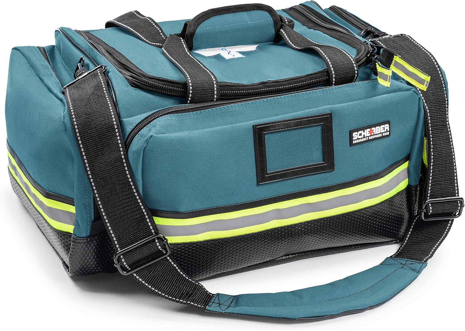 Scherber Fully-Stocked First Responder Professional Advanced EMT/EMS Trauma Kit | HSA/FSA Approved | Reflective Bag w/10+ Compartments, Zippered Pockets & 250+ First Aid Supplies (Blue)