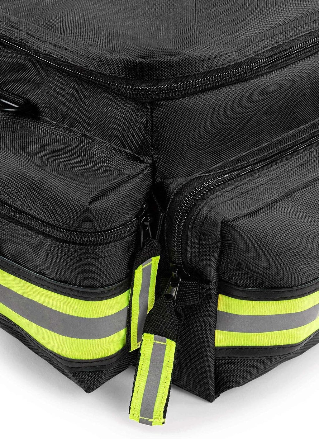 Scherber First Responder Fully-Stocked Professional Essentials EMT/EMS Trauma Kit | HSA/FSA Approved | Reflective Bag w/8 Zippered Pockets & Compartments & 200+ First Aid Supplies - Black