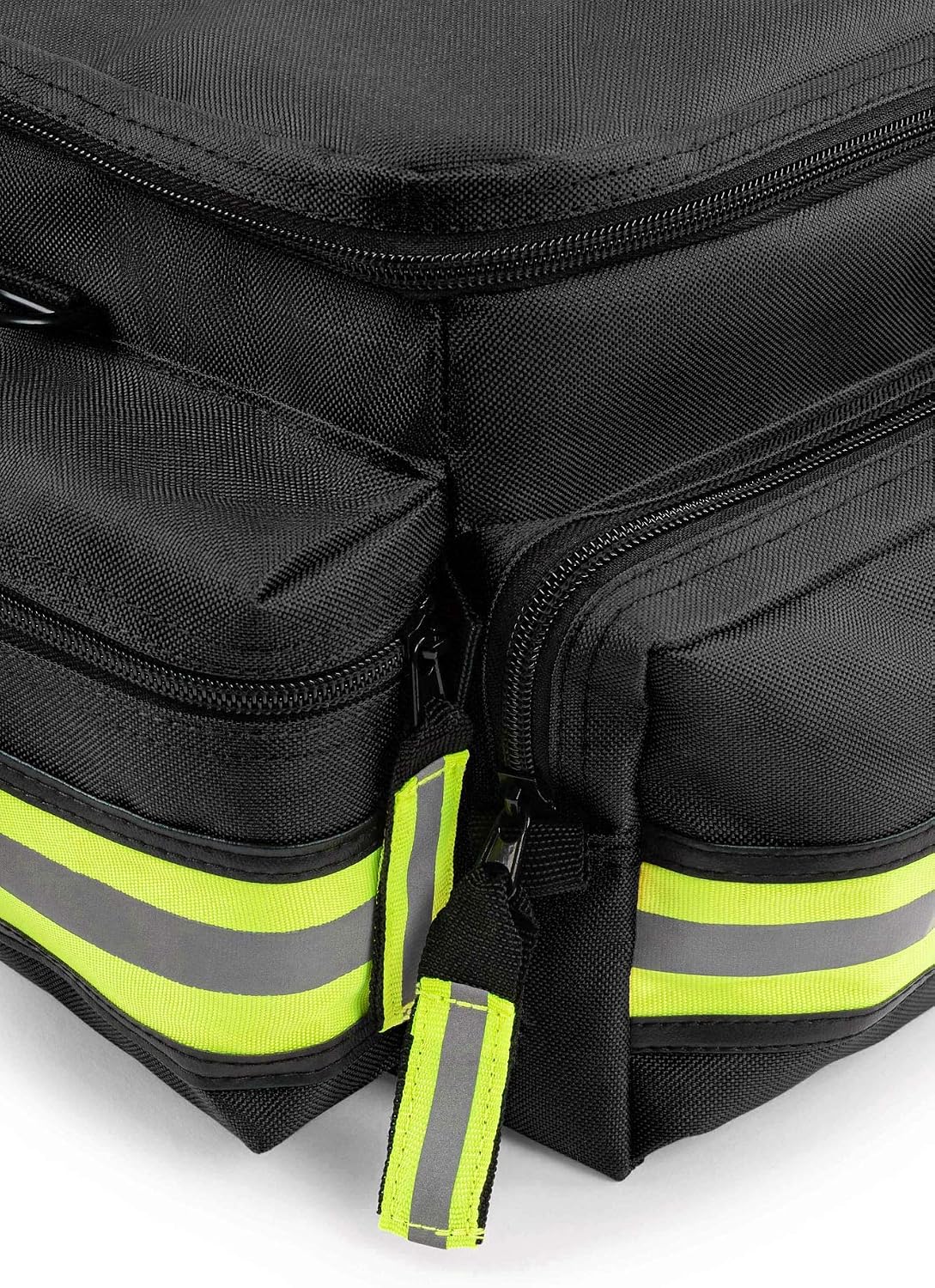 Scherber First Responder Fully-Stocked Professional Essentials EMT/EMS Trauma Kit | HSA/FSA Approved | Reflective Bag w/8 Zippered Pockets & Compartments & 200+ First Aid Supplies - Black