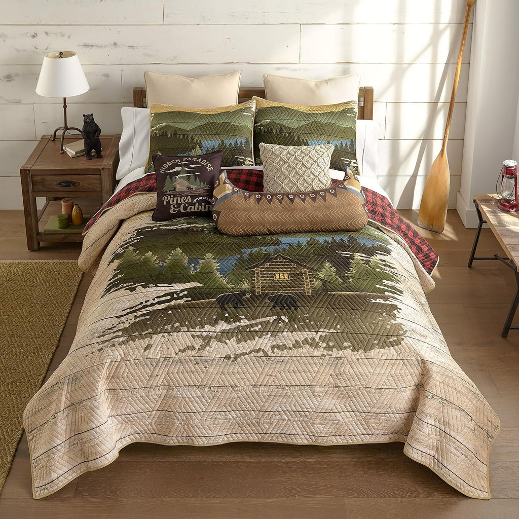 Donna Sharp Allegheny Polyester Quilted Bedding Set - 3-Piece King Size Quilt Set - Includes 1 Quilt and 2 Pillow Shams - Machine Washable - Perfect for Rustic Decor