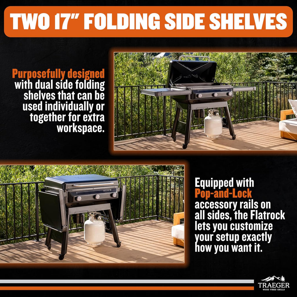 Traeger Grills Flatrock, 33 Inch Flat Top Griddle, Outdoor Gas Grill with 3-Zone TruZone Cooking, Even Heat, Fuel Sensor, and EZ-Clean Grease Management, Premium Propane Griddle for Outdoor Cooking