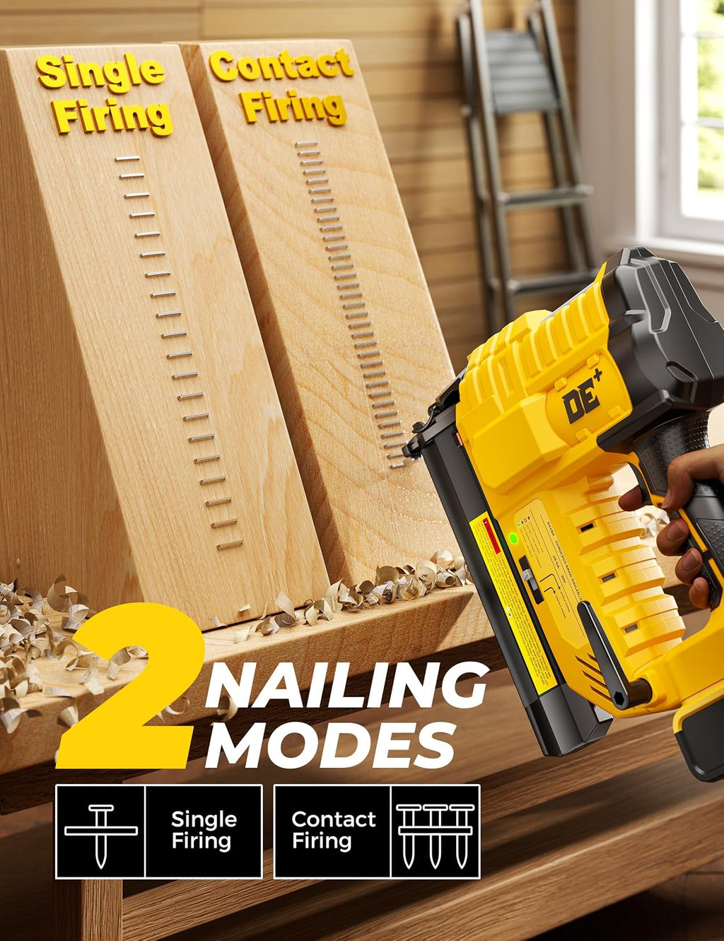 DeForce 18GA Cordless Brad Nailer, 2' Nail Gun for Dewalt 20V Max Battery, 2 IN 1 Electric Stapler, 2026 Upgraded Tool-Free Jam Release, 2 Modes, Adjustable Depth, 1000pcs Nails(No Battery), Yellow