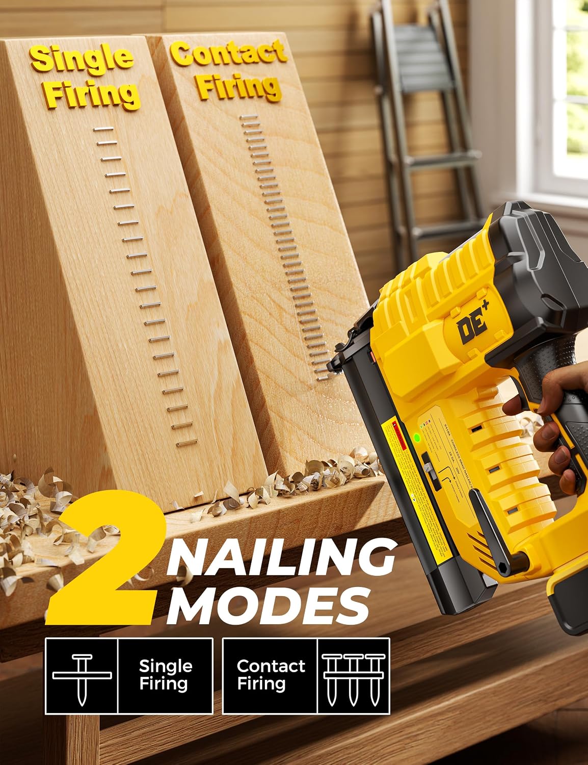 DeForce 18GA Cordless Brad Nailer, 2' Nail Gun for Dewalt 20V Max Battery, 2 IN 1 Electric Stapler, 2026 Upgraded Tool-Free Jam Release, 2 Modes, Adjustable Depth, 1000pcs Nails(No Battery), Yellow