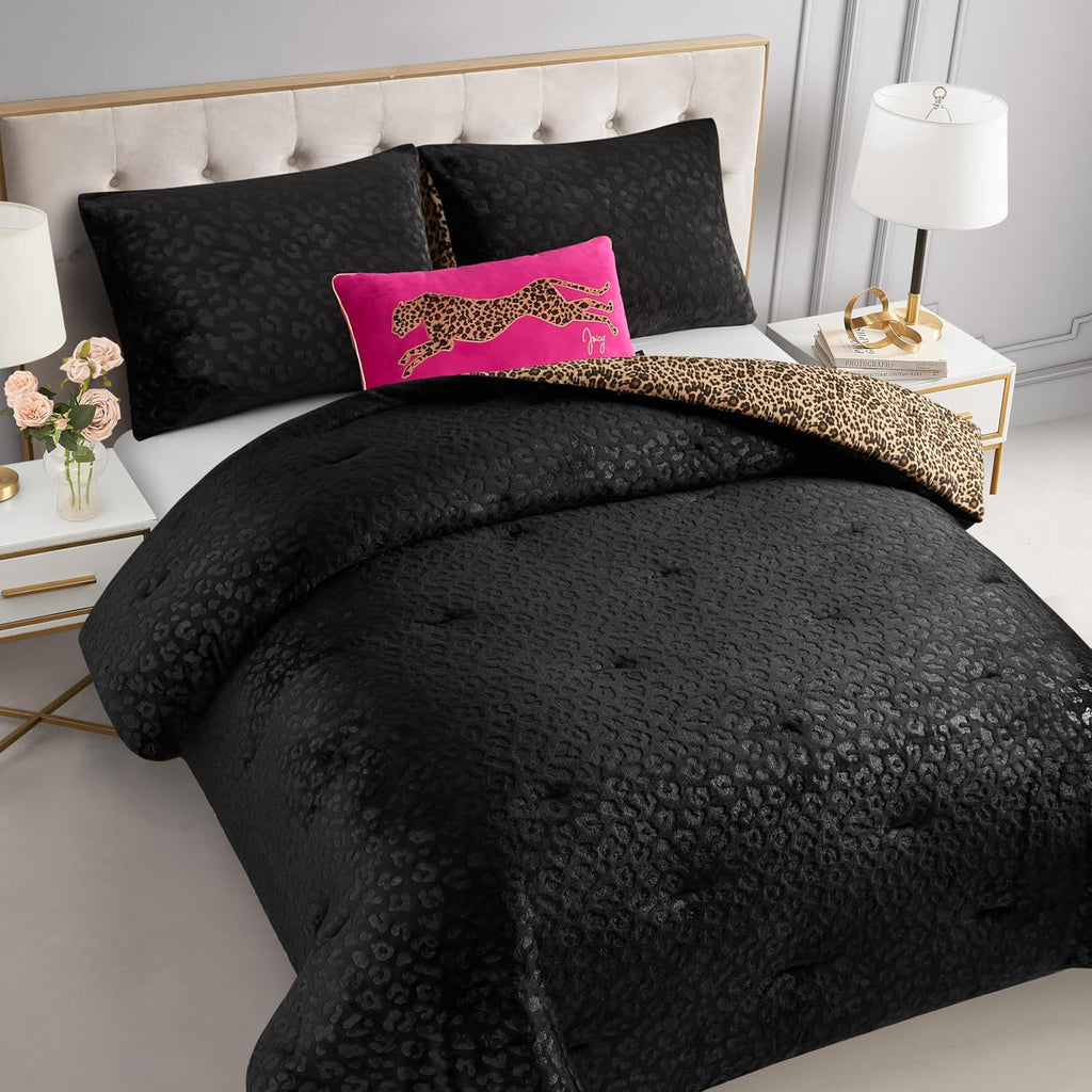 Juicy Couture Embossed Leopard with Royal Leopard Reversible Twin/Twin XL Comforter Set - 2 Piece Stylish Bedding Ensemble