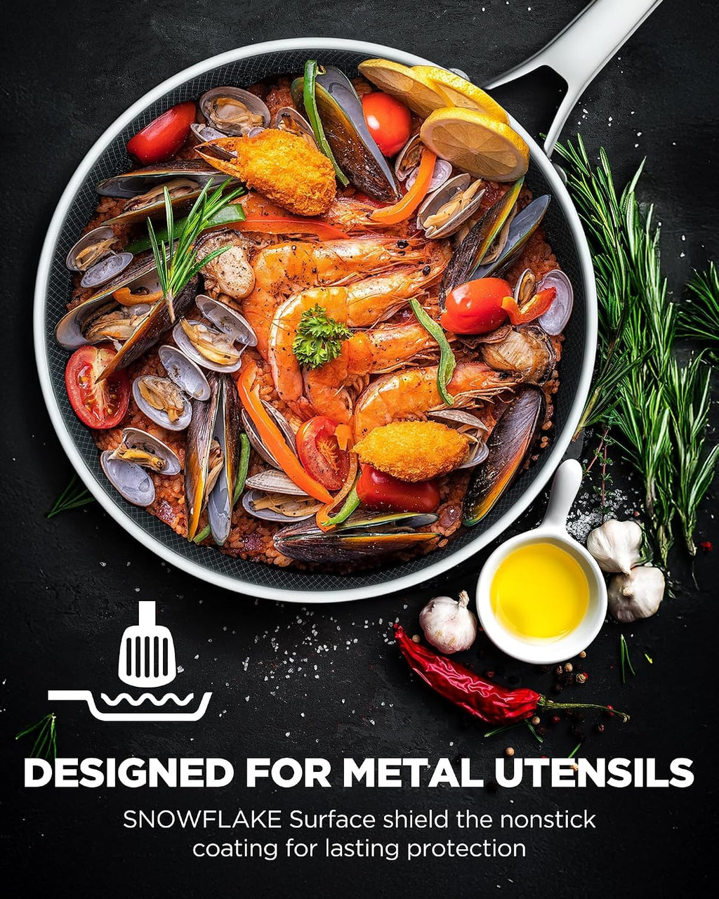 Non Stick Frying Pans set, 8+10+12 inch with Lids, Hybrid Pans Fajita Set, Stainless Steel,Dishwasher, PFOA Free Cookware, Dishwasher Skillets, Induction Compatible Cooking Pan, PFOA Free, Oven-Safe