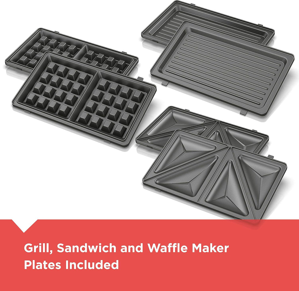 BLACK+DECKER 3-in-1 Waffle Iron, WM2000SD, Grill and Sandwich Press, Non-Stick Removable Plates, Space Saving Compact Design (Pack of 4)