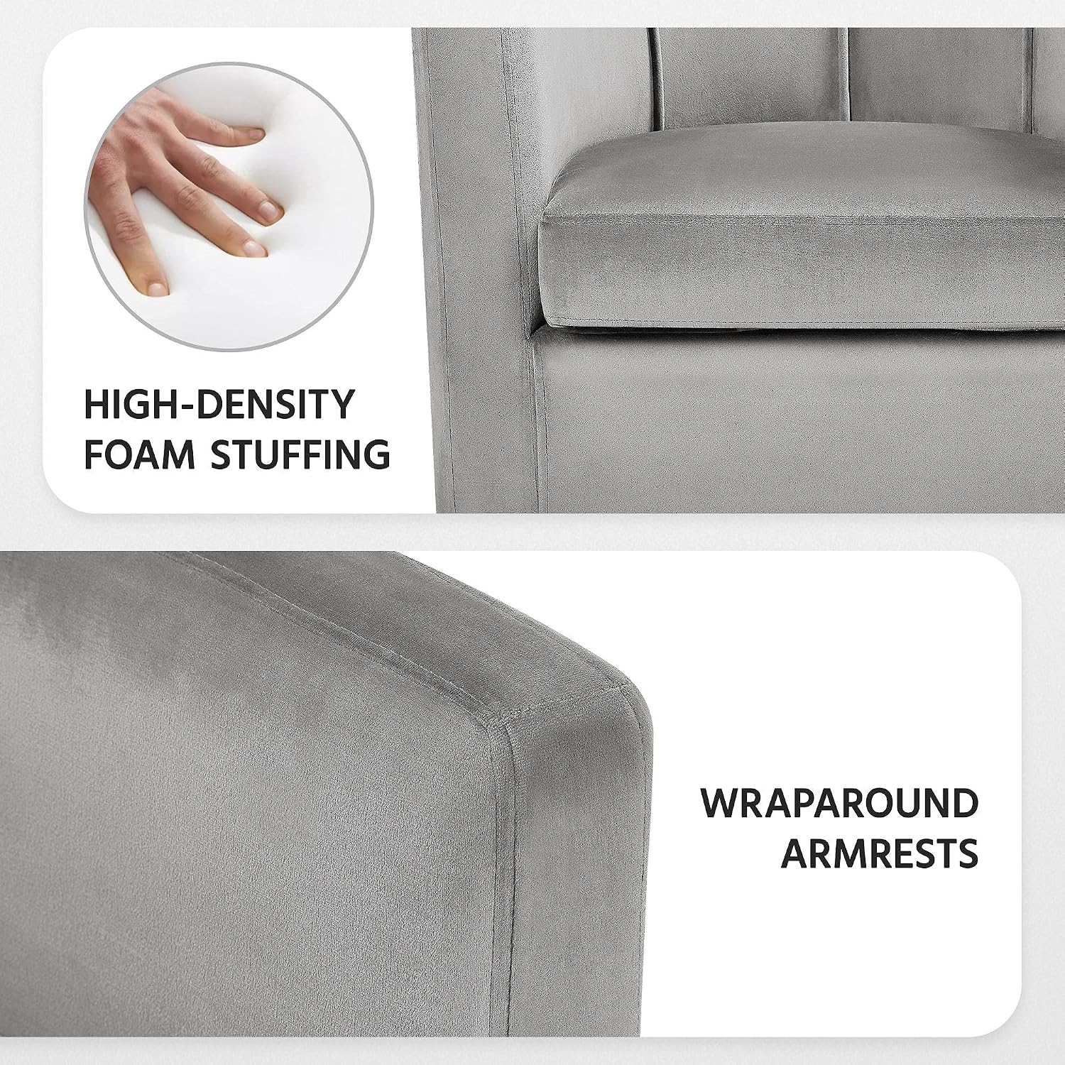 Yaheetech Accent Chair, Modern Velvet Armchairs with Big Ample Seat, Half Rounded Back, Cozy Upholstered Barrel Sofa Chair for Living Room Bedroom Waiting Room, Gray
